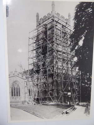 Tower with wooden scaffolding-