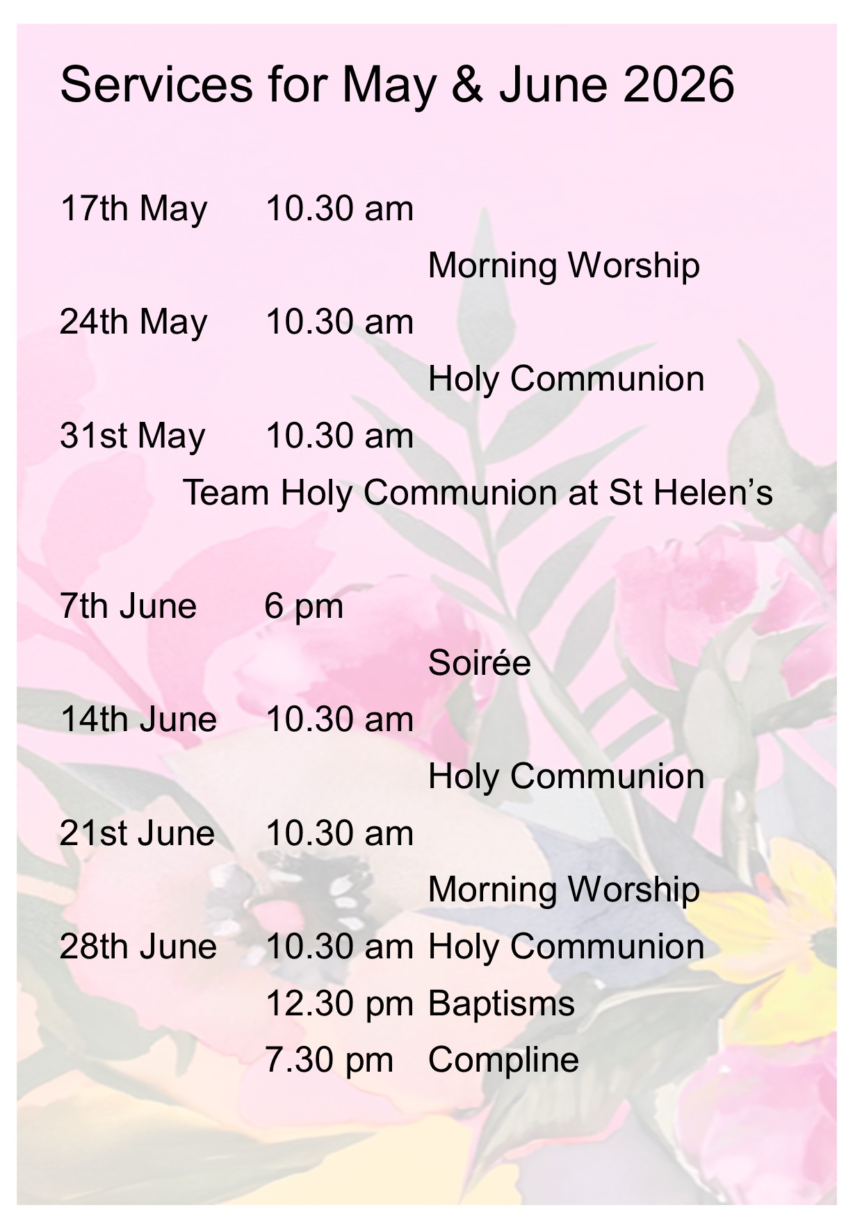 Services-May and June 2026